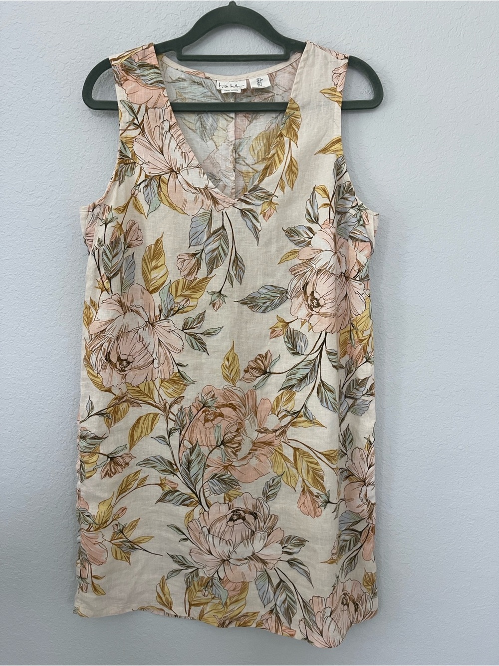 Nicole Miller New York 100% Linen‎ Floral Sleeveless Shift Dress Size Small